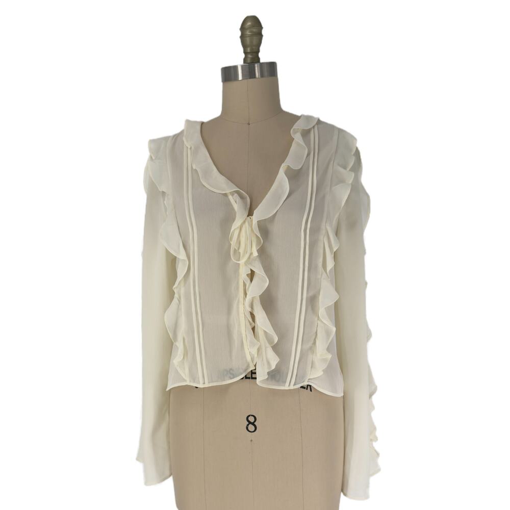 NEW Maison d'Amélie Ruffle Tie-Front Chiffon Blouse Medium